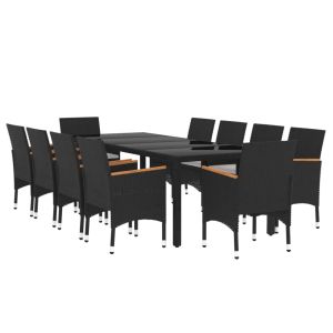 vidaXL juego de comedor de jardín 11 piezas ratán sintético negro