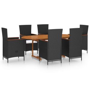 vidaXL juego de comedor de jardín 7 piezas ratán sintético negro