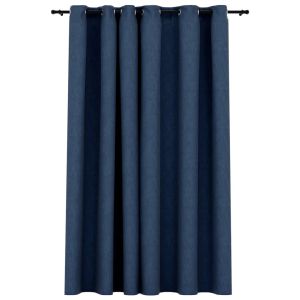 vidaXL cortina opaca con ojales look de lino azul 290x245 cm