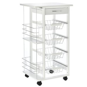 Carrito de cocina mdf, pino, metal color blanco 47x37x83 cm homcom