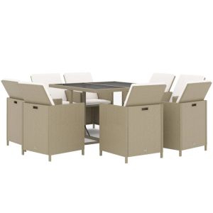 vidaXL set comedor de jardín 9 pzas con cojines ratán sintético beige