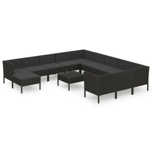 vidaXL set de muebles de jardín 13 pzas cojines ratán sintético negro