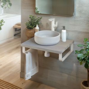 Encimera lavabo 61x49x3 cm chapa fresno natural con soportes blancos