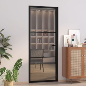 Puerta interior vidrio egs y aluminio negro 83x201,5 cm wef5590