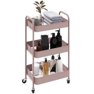 Carrito auxiliar acero color rosa 45x30.6x79 cm homcom, hogar - cocina