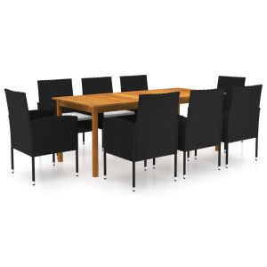 vidaXL juego de comedor de jardín de 9 piezas negro