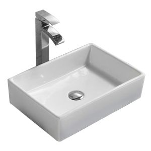 Lavabo cerámico sobre encimera, 47x33x12 cm, blanco