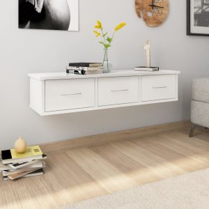 Estante cajones pared contrachapada blanco brillo 88x26x18,5cm