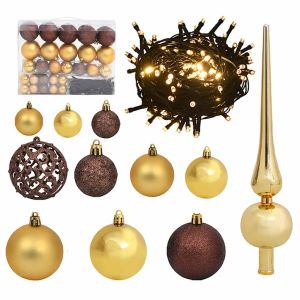 vidaXL set de bolas de navidad 61 pzas con pico 150 LED dorado bronce