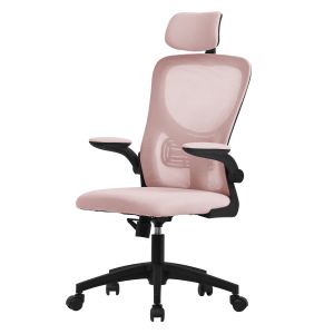 Silla de oficina ergonomica rosa regulable con reposacabezas