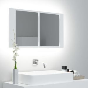 Armario espejo de baño con luz LED acrílico blanco 80x12x45 cm