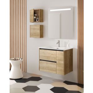 Mueble de Baño Suspendido con Lavabo Cerámico | 70 cm - Roble Natural