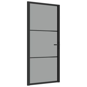 vidaXL puerta interior vidrio esg y aluminio negro 93x201,5 cm