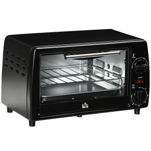 Mini forno elétrico metal, aço inoxidável e vidro temperado preto