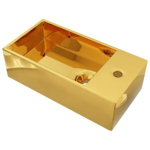 vidaXL lavabo con rebosadero 49x25x15 cm cerámica dorado