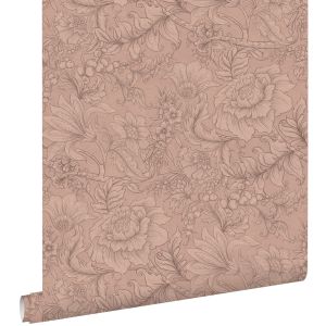 Estahome papel pintado diseño floral rosa terracota - 50 x 900 cm - 139794