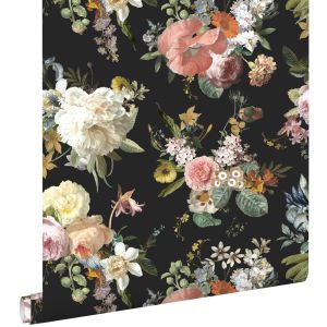 Estahome papel pintado flores vintage negro - 0,53 x 10,05 m - 139368