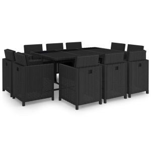 vidaXL set comedor de jardín 11 piezas y cojines ratán sintético negro