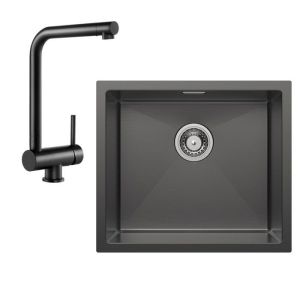 Fregadero encastrable 1 seno 50×44cm acero inoxidable negro antracita, mezc