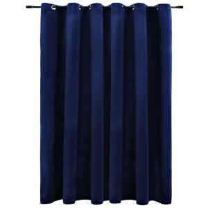 vidaXL cortina opaca y anillas metal terciopelo azul oscuro 290x245 cm