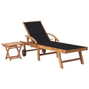 vidaXL tumbona con mesa y cojín madera maciza de teca