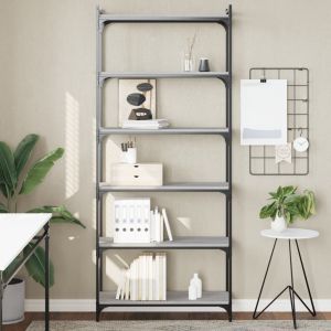 Librería 6 estantes madera ingeniería gris sonoma 80x30x188 cm