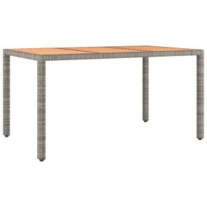 vidaXL mesa de jardín ratán pe gris y superficie madera maciza acacia