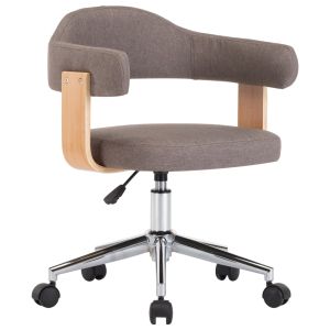 vidaXL silla de oficina giratoria de madera curvada y tela gris taupe