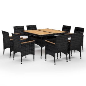 vidaXL set de comedor de jardín 9 pzas ratán pe y madera acacia negro