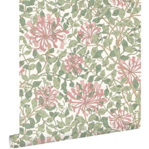 Estahome papel pintado flores verde y rosa - 50 x 900 cm - 131029