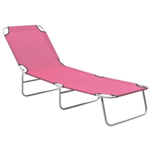 vidaXL tumbona plegable de acero y tela rosa