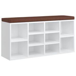 vidaXL banco zapatero madera contrachapada blanco brillo 103x30x48 cm