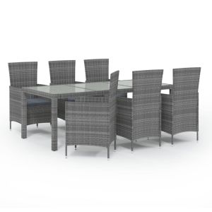 vidaXL set de comedor de jardín 7 pzas y cojines ratán sintético gris