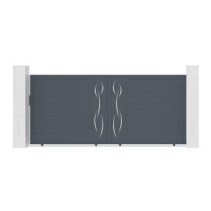 Pack puerta corredera 4m life 400c180 + puerta peatonal life 100p180 gris