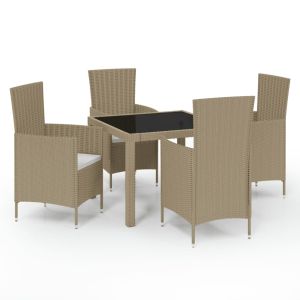 vidaXL set de comedor de jardín 5 pzas y cojines ratán sintético beige