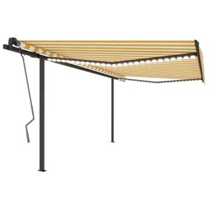 vidaXL toldo automático LED sensor de viento amarillo y blanco 4x3,5 m