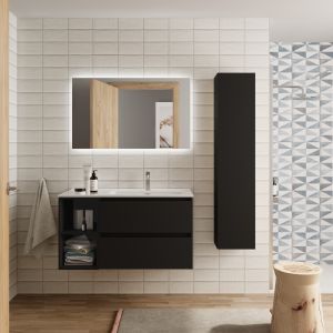 Mueble baño bequia 100cm + coqueta izquierda + lavabo cerámica| negro