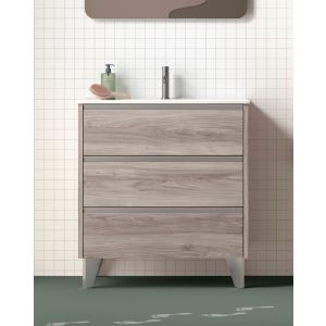 Mueble de baño al suelo con lavabo cerámico | 60 cm - pino gris