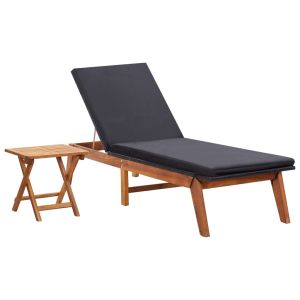 vidaXL tumbona con mesa ratán sintético y madera maciza de acacia