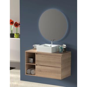 Mueble de baño zeus con lavabo y espejo redondo LED estepa 100 cm