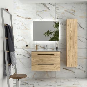 Mueble baño morai 80 cm roble con tirador negro | lavabo