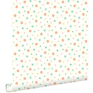 Estahome papel pintado flores verde limón y naranja - 53 cm x 10,05 m