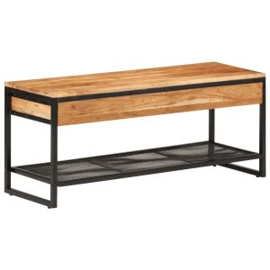 Banco zapatero de madera maciza de acacia y hierro 110x35x45 cm