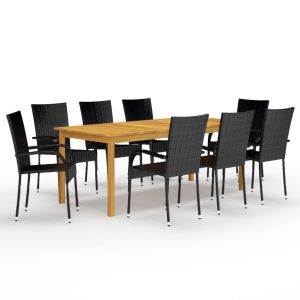 vidaXL juego de comedor de jardín de 9 piezas negro