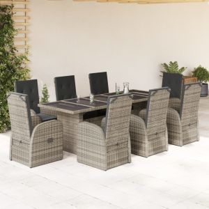 vidaXL set comedor jardín 9 pzas y cojines ratán sintético gris