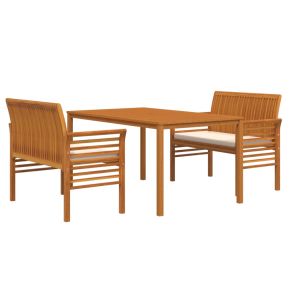 vidaXL set comedor de jardín 3 pzas y cojines madera maciza de acacia