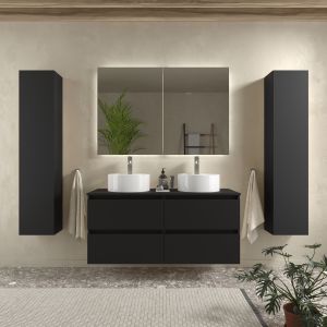 Mueble baño bequia 120 cm negro mate | 2 lavabos +encimera