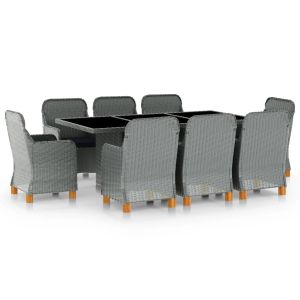 vidaXL set comedor jardín 9 pzas y cojines ratán sintético gris claro