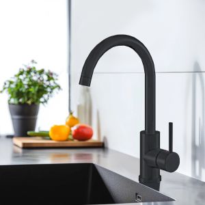 Aica grifo cocina negro mate monomando giratorio 360° agua fría y caliente