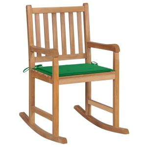 vidaXL silla mecedora de madera maciza de teca con cojín verde